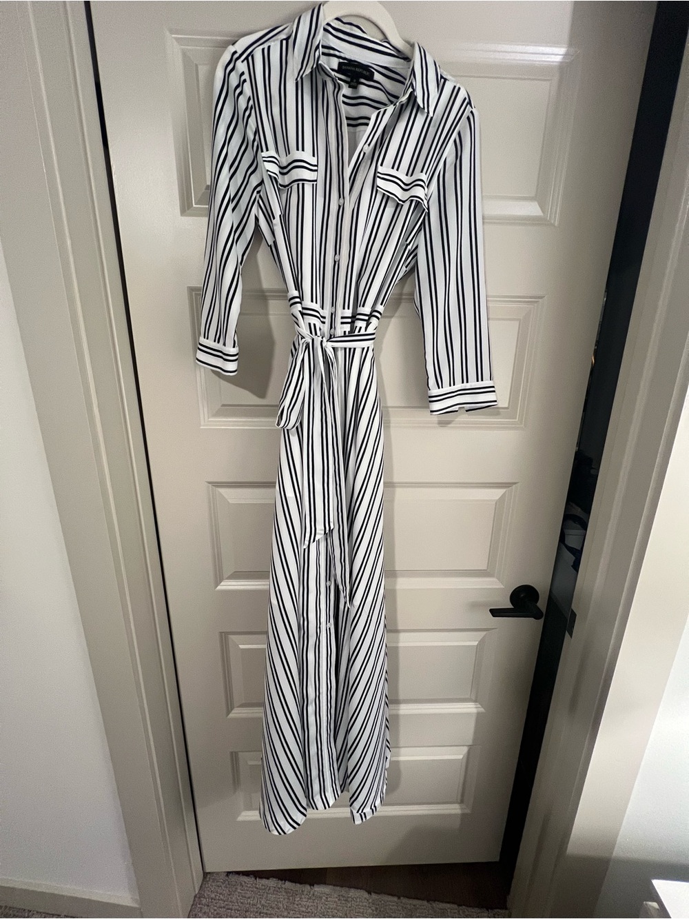 Banana Republic Black & White Striped Tie Belted Maxi Dress